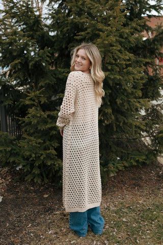 Long Crochet Cardigan, Sand