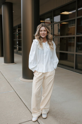 Gingham Relaxed Pants, Oatmeal