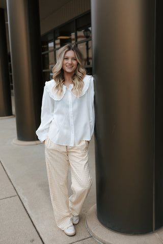 Gingham Relaxed Pants, Oatmeal