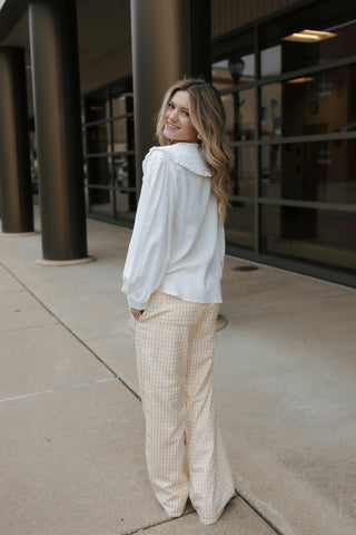 Gingham Relaxed Pants, Oatmeal