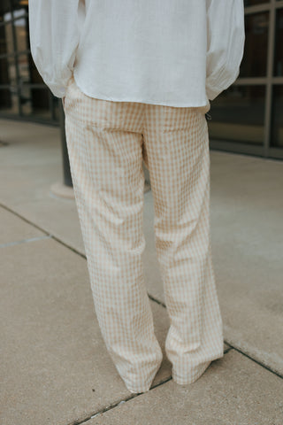 Gingham Relaxed Pants, Oatmeal