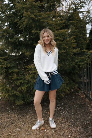 Rebecca Sweater, Ivory/Navy