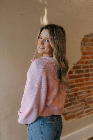 Collared Zip Cardigan, Pink *final sale