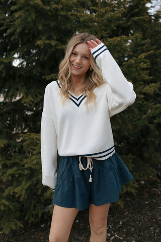 Rebecca Sweater, Ivory/Navy