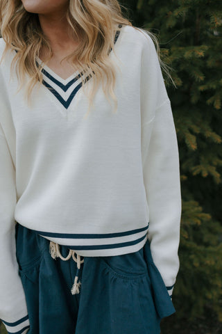 Rebecca Sweater, Ivory/Navy