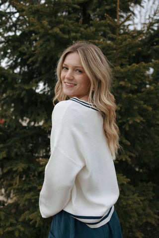 Rebecca Sweater, Ivory/Navy