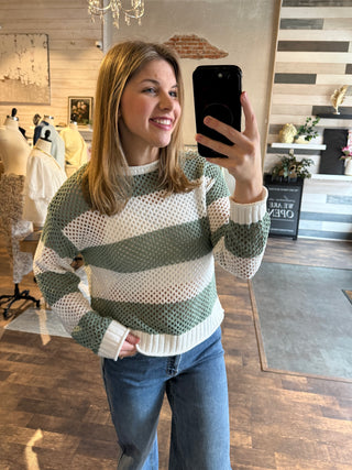 Floriana Sweater, Olive Stripe - The Red Thread Boutique
