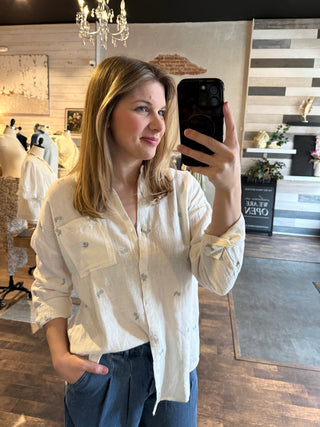 Willow Shirt, Ivory Blue Floral - The Red Thread Boutique
