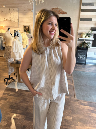 Caelis Tank, Sand Gingham - The Red Thread Boutique