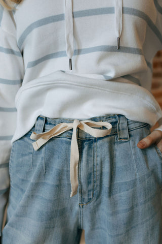 Washed Denim Tie Pants