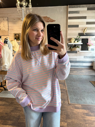 Stella Stripe Mock Neck, Blue/Pink - The Red Thread Boutique