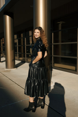 Faux Leather Tiered Dress *final sale
