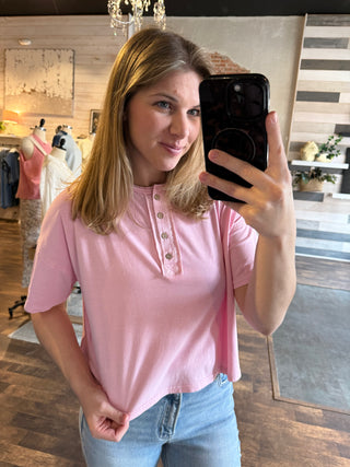 Delia Henley Crop Tee, Lt Pink - The Red Thread Boutique