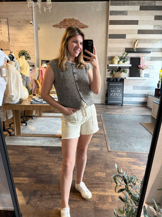 Millie Drawstring Shorts, Ecru - The Red Thread Boutique