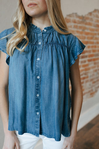 Ruffle Sleeve Chambray Top