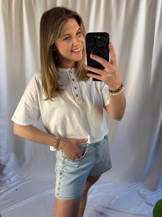 Delia Henley Crop Tee, White - The Red Thread Boutique