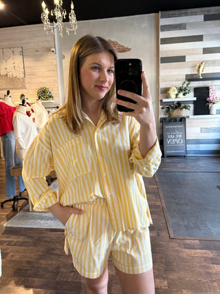 Sunny Days Stripe Shorts, Yellow - The Red Thread Boutique