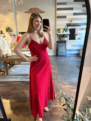 Scarlet Crochet Dress, Red
