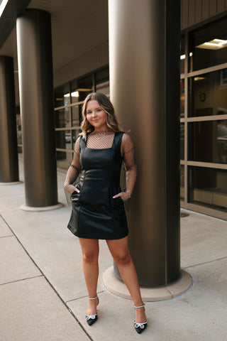 Faux Leather Mini Dress, Black *final sale