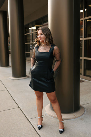 Faux Leather Mini Dress, Black *final sale