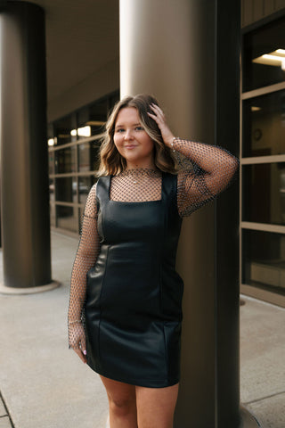Faux Leather Mini Dress, Black *final sale