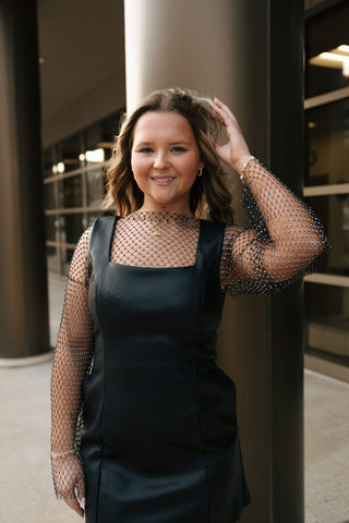 Faux Leather Mini Dress, Black *final sale