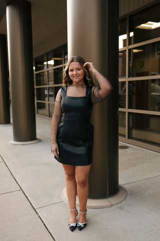Faux Leather Mini Dress, Black *final sale