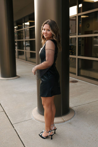 Faux Leather Mini Dress, Black *final sale