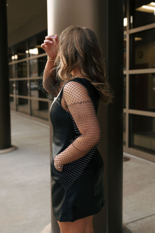 Faux Leather Mini Dress, Black *final sale