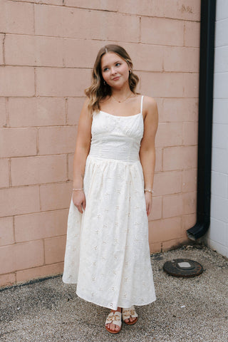 Cream Floral Lace Midi Dress