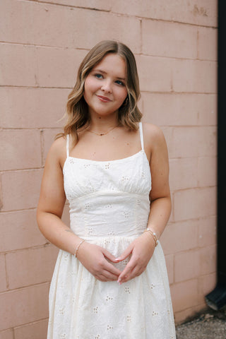Cream Floral Lace Midi Dress