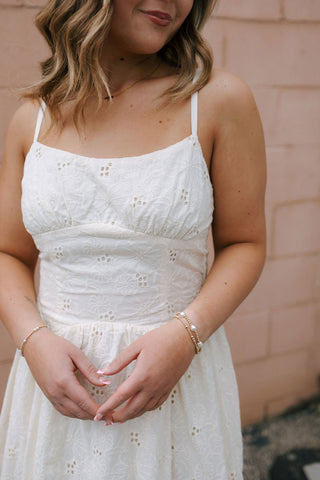 Cream Floral Lace Midi Dress