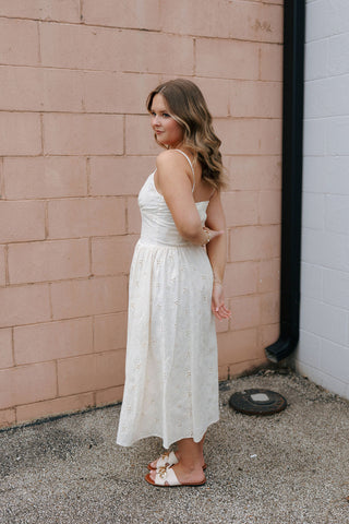 Cream Floral Lace Midi Dress