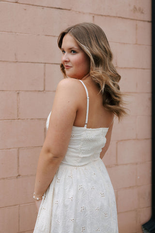 Cream Floral Lace Midi Dress