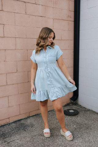 Stripe Button Up Chambray Dress