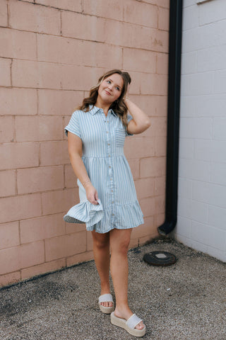 Stripe Button Up Chambray Dress
