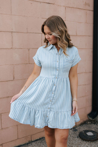 Stripe Button Up Chambray Dress