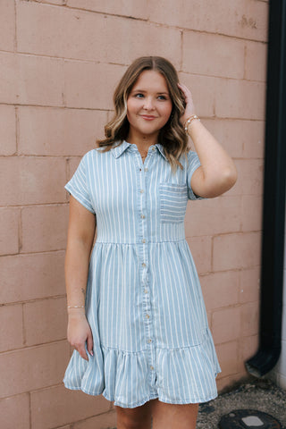 Stripe Button Up Chambray Dress