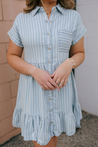 Stripe Button Up Chambray Dress