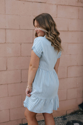 Stripe Button Up Chambray Dress