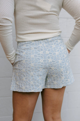 Embroidered Shorts, Ice Blue