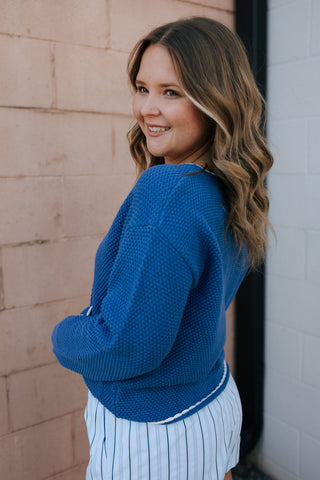 Contrast Trim Cardigan, Blue