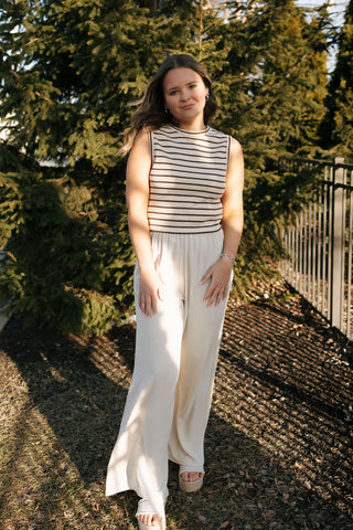 Knit Stripe Tank: Beige/Brown