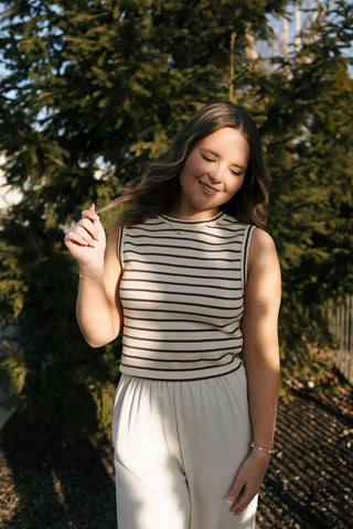 Knit Stripe Tank: Beige/Brown