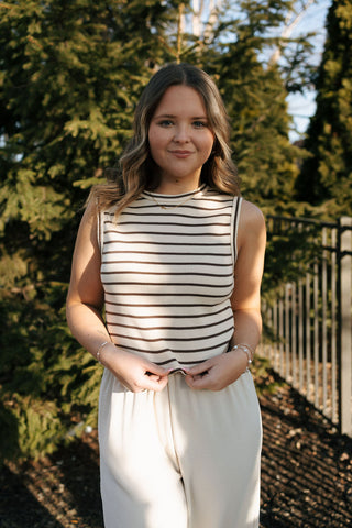 Knit Stripe Tank: Beige/Brown
