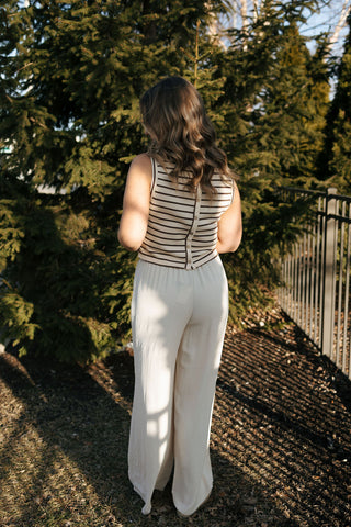 Knit Stripe Tank: Beige/Brown