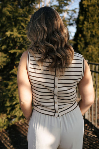Knit Stripe Tank: Beige/Brown