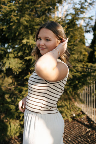 Knit Stripe Tank: Beige/Brown