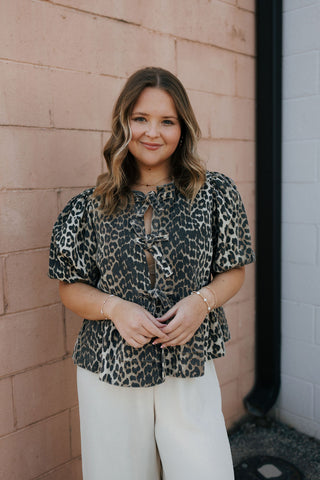 Leopard Tie Front Top