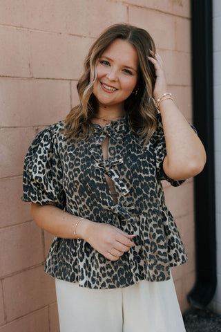 Leopard Tie Front Top